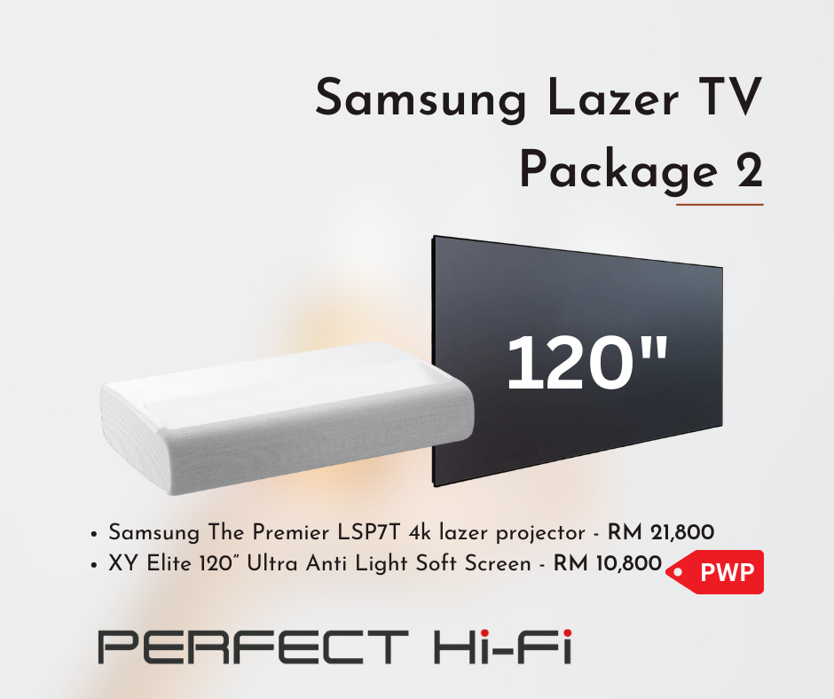 Samsung Laser TV Package 2 (Samsung LSP 4k laser projector + XY Ambience Light Rejection Screen 120”